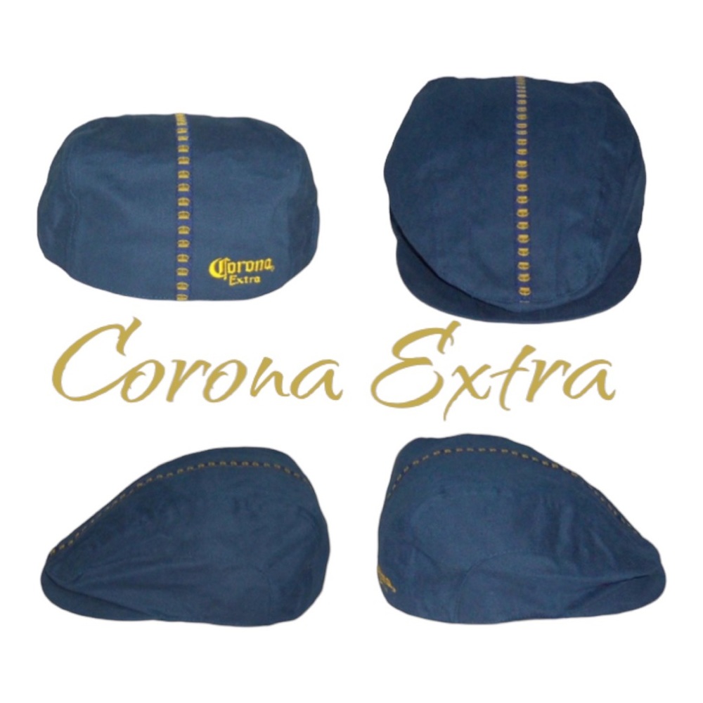 Corona Beer Extra Blue Gold Twill Cotton Newsboy Paperboy Cap Hat - L/XL